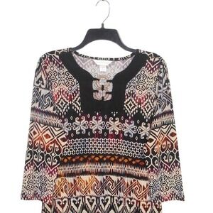 Christopher Banks‎ Tunic Top Womens Medium Multicolor 3/4 Sleeve Geo Print Work